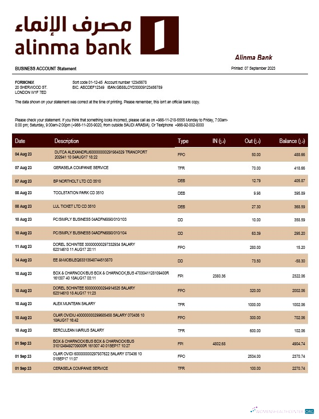 Download Alinma Bank company statement Word and PDF template Photoshop template
